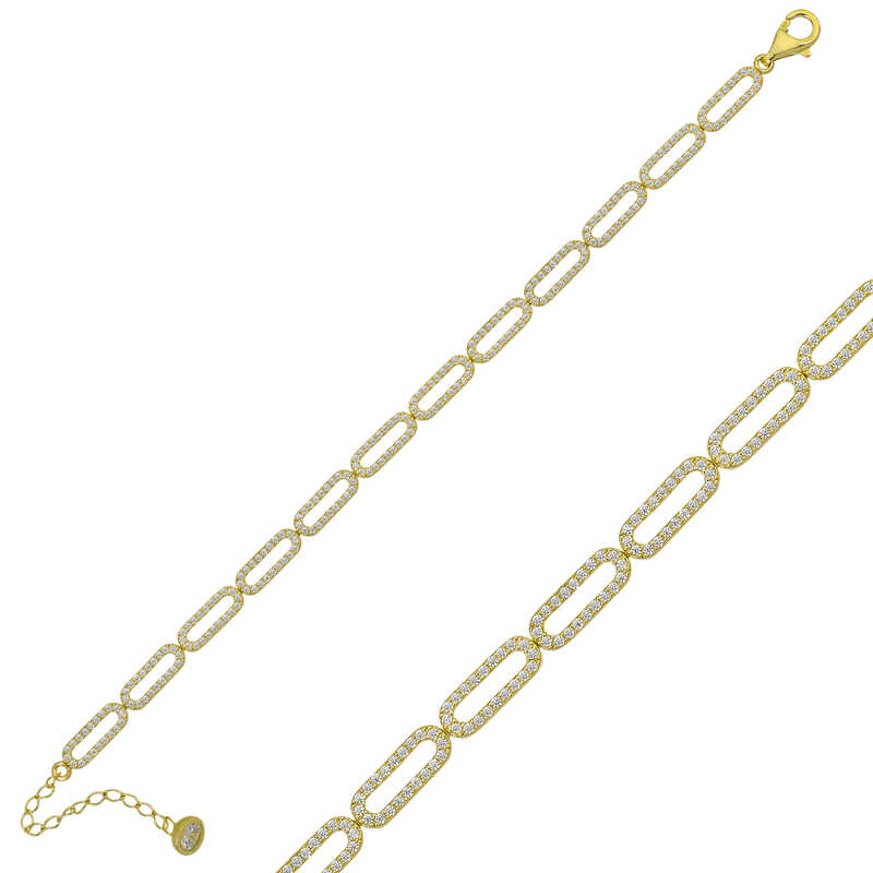 Gümüş Gold Oval Taşlı Bayan Bileklik – Bilekte Işıltı | 925 Ayar | 0,5 cm 1,3 cm 21 cm 7,86 gr