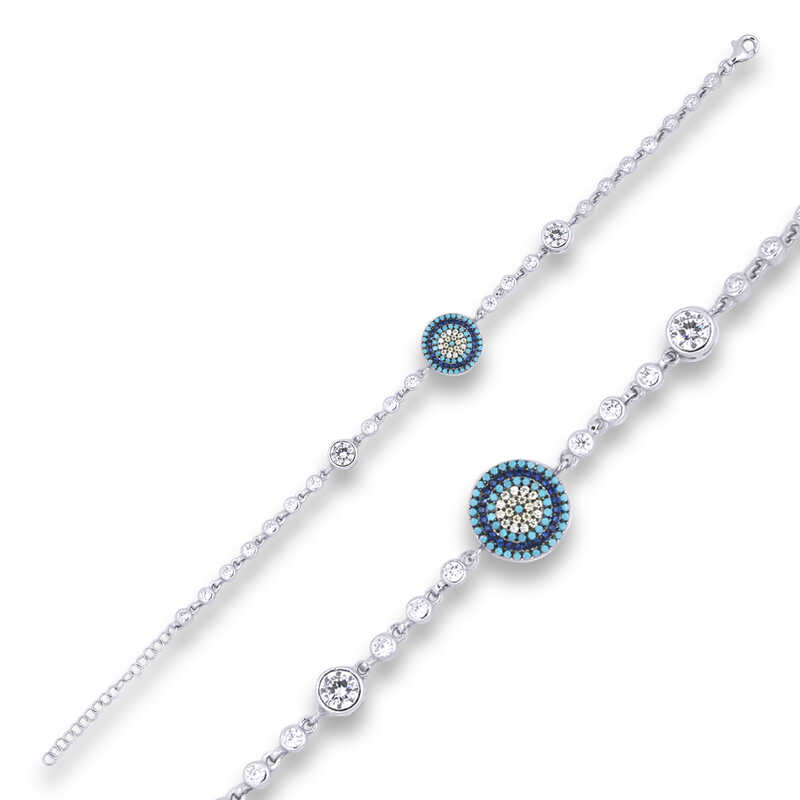 Gümüş Nazar Boncuklu Bileklik – Kem Gözden Koruyan | 925 Ayar | 1,2 cm 1,2 cm 6,25 gr 21 cm