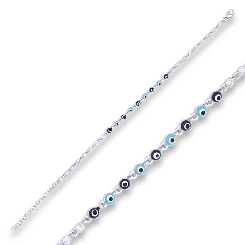 Gümüş Nazar Boncuklu Bileklik – Kem Gözden Koruyan | 925 Ayar | 0,4 cm 0,4 cm 4,1 gr 20 cm