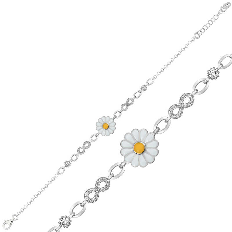 Gümüş Papatya Bayan Bileklik – Saflığın Çiçeği | 925 Ayar | 1,4 cm 1,4 cm 20,5 cm 4,95 gr