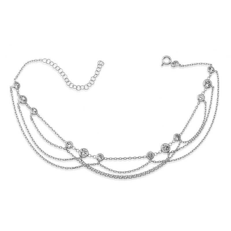 Gümüş Çift Zincirli Beyaz Taşlı Halhal – Yaz Işıltısı | 0,5 cm 0,5 cm 5,2 gr 27 cm