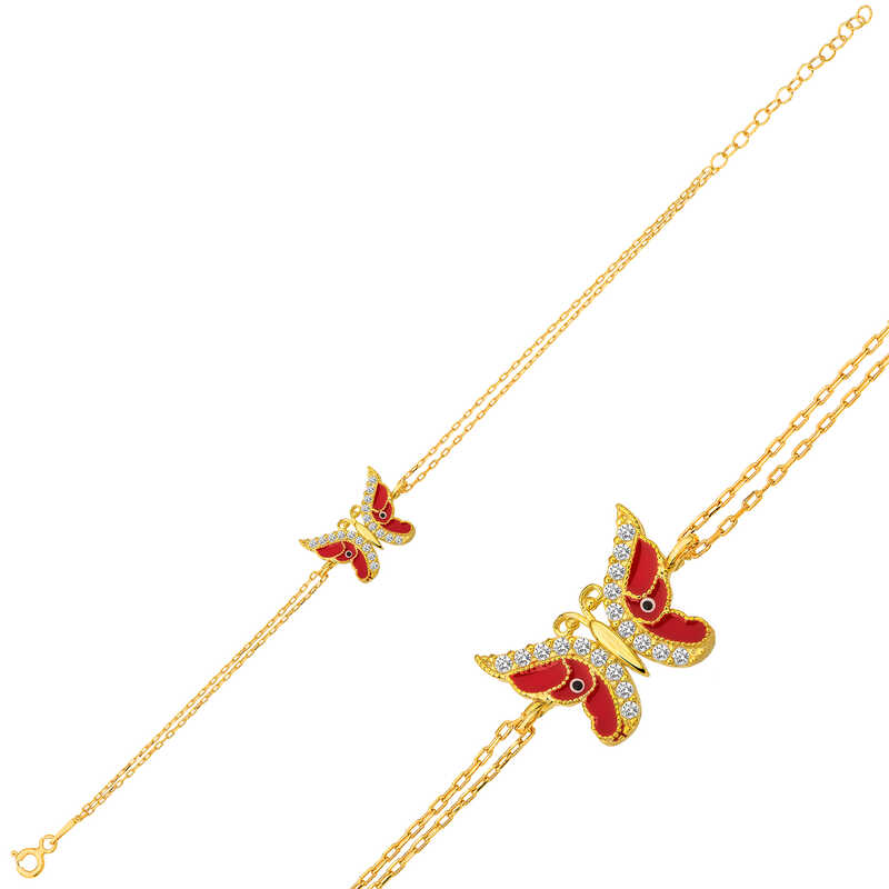 Gümüş Gold Mineli Kelebek Bayan Bileklik – Değişimin Simgesi | 925 Ayar