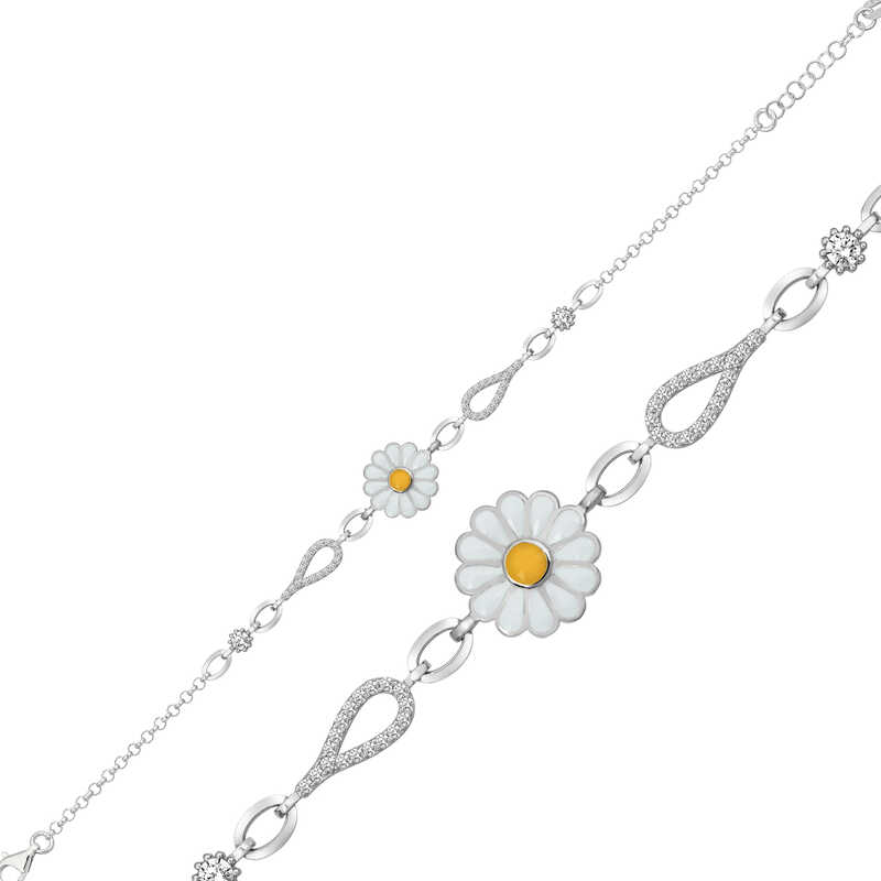 Gümüş Papatya Bayan Bileklik-Gümüş