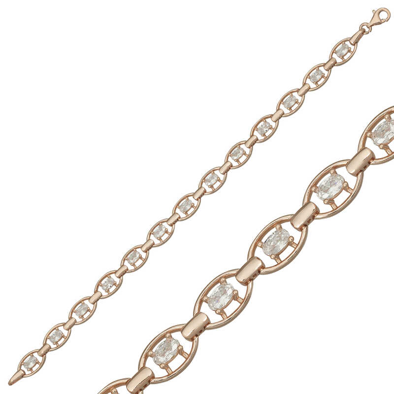 Gümüş Rose Oval Su Yolu Bayan Bileklik-Gümüş