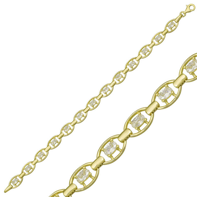 Gümüş Gold Oval Su Yolu Bayan Bileklik – Kesintisiz Işıltı | 925 Ayar | 0,7 cm 1,1 cm 18 cm 12,5 gr