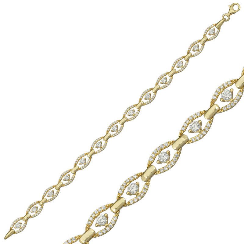 Gümüş Gold Oval Su Yolu Bayan Bileklik-Gümüş