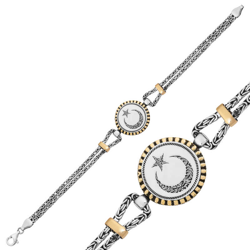 Gümüş Ay Yıldız Erkek Bileklik – Vatan Sevgisi | 925 Ayar | 2,2 cm 2,3 cm 21 cm 19 gr