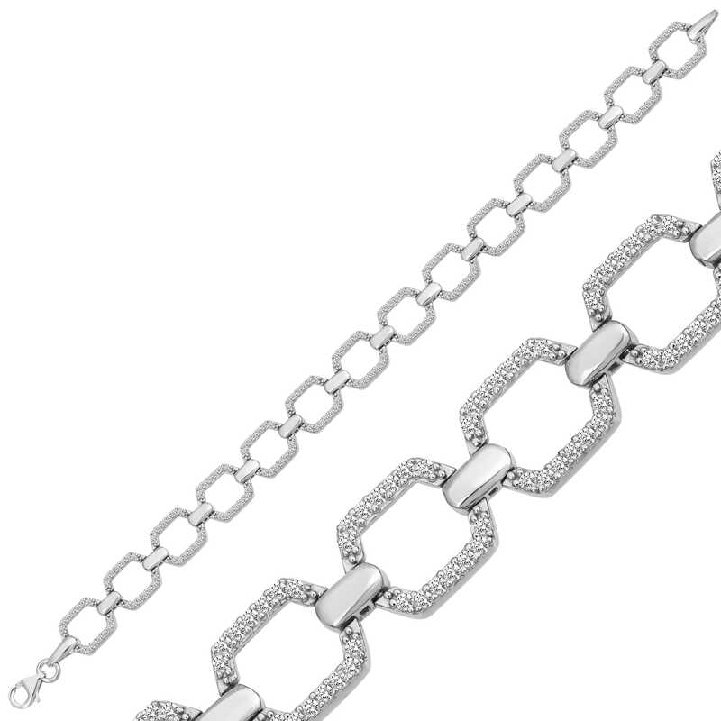 Gümüş Kare Taşlı Kadın Bileklik – Bilekte Işıltı | 925 Ayar | 0,8 cm 1,3 cm 18 cm 11 gr