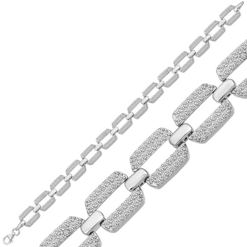 Gümüş Zirkon Taşlı Kadın Bileklik – Bilekte Işıltı | 925 Ayar | 0,8 cm 1 cm 18 cm 13,2 gr