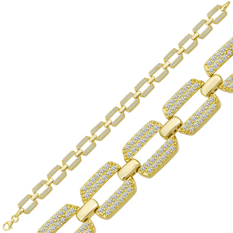 Gümüş Gold Zirkon Taşlı Kadın Bileklik – Bilekte Işıltı | 925 Ayar