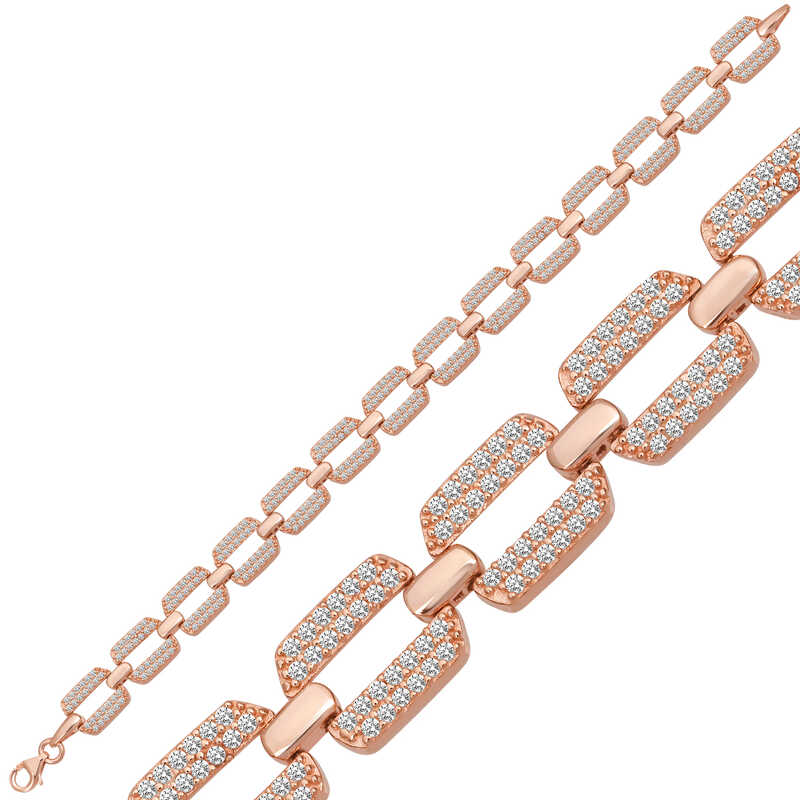 Gümüş Rose Zirkon Taşlı Kadın Bileklik – Bilekte Işıltı | 925 Ayar | 0,8 cm 1 cm 18 cm 13,2 gr