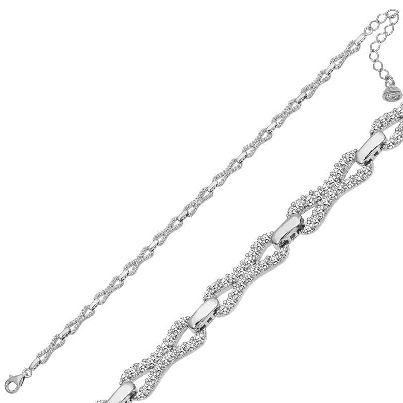 Gümüş Zirkon Taşlı Kadın Bileklik – Bilekte Işıltı | 925 Ayar | 0,5 cm 1,1 cm 21 cm 6,5 gr