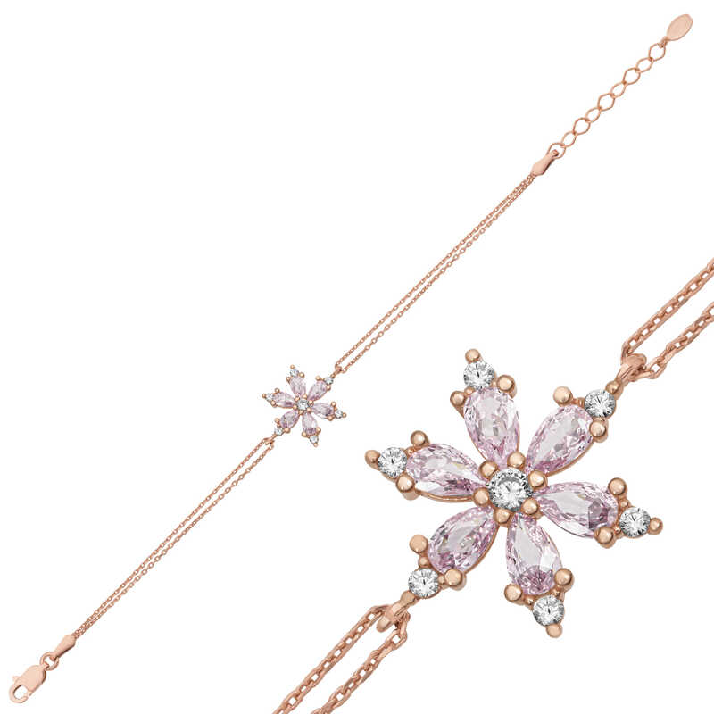 Gümüş Rose Pembe Lotus Çiçeği Kadın Bileklik – Arınmanın Simgesi | 925 Ayar