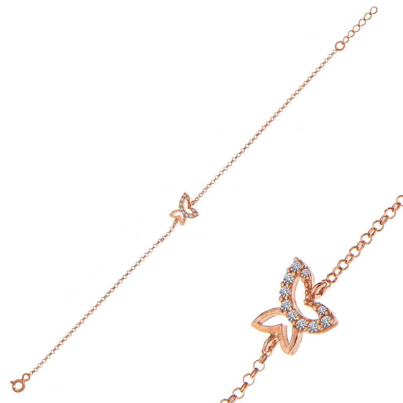 Gümüş Rose Kelebek Kadın Bileklik – Değişimin Simgesi | 925 Ayar | 0,9 cm 0,9 cm 19 cm 1 gr