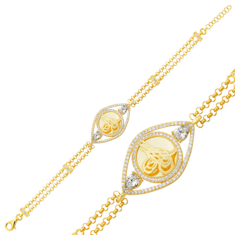 Gümüş Gold Kaplama Tuğralı Kadın Bileklik – Osmanlı Mirası | 925 Ayar | 2,3 cm 4,5 cm 22 cm 10,3 gr