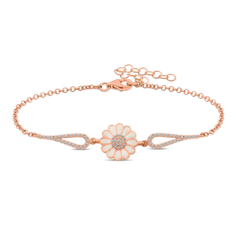 Gümüş Rose Papatya Kadın Bileklik – Saflığın Çiçeği | 925 Ayar | 1,4 cm 6 cm 4,5 gr 20 cm