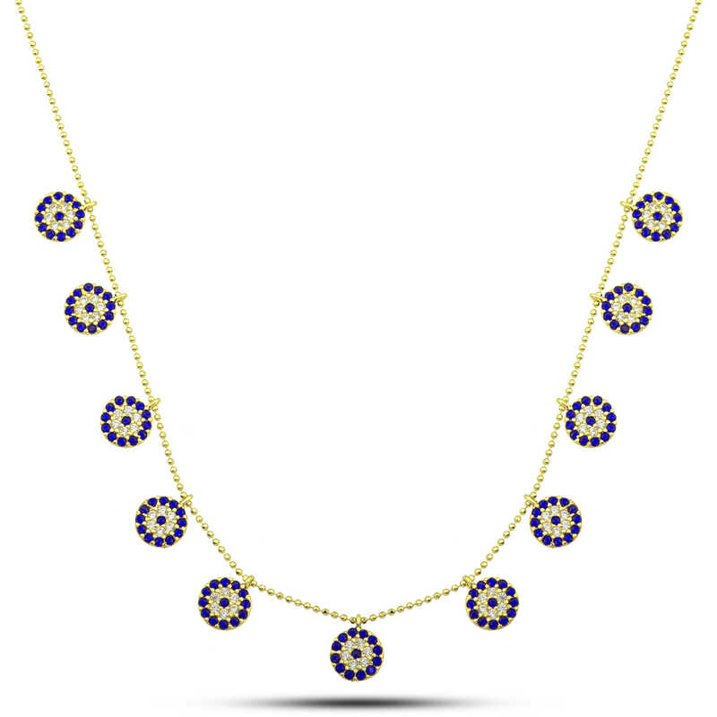 Gümüş Gold Nazarlı Şans Kadın Kolye – Kem Gözden Koruyan | 0,7 cm 45 cm 5,2 gr