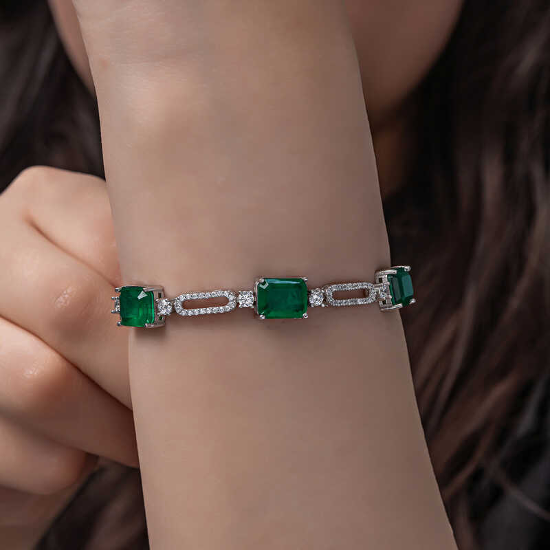 Gümüş Yeşil Renk Kare Paraiba Taşlı Kadın Bileklik – Bilekte Işıltı | 925 Ayar