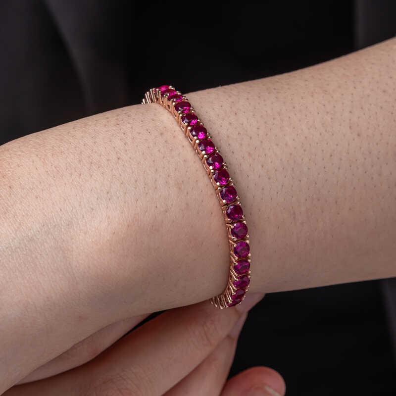 Gümüş Pembe Taşlı Su Yolu Kadın Bileklik – Kesintisiz Işıltı | 925 Ayar