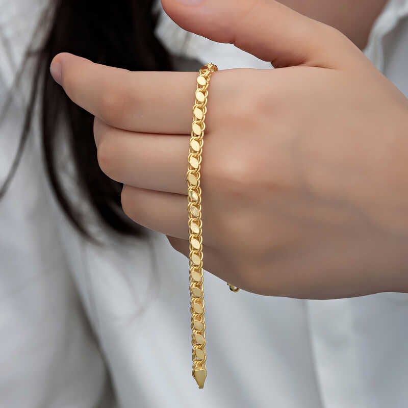 Gümüş Gold Pullu Zincir Kadın Bileklik – Bilekte Işıltı