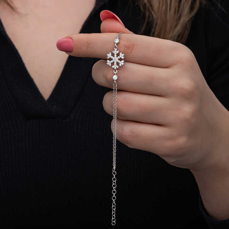 Gümüş Kar Tanesi Kadın Bileklik – Eşi Benzeri Yok | 925 Ayar | 1,4 cm 19 cm 3 gr