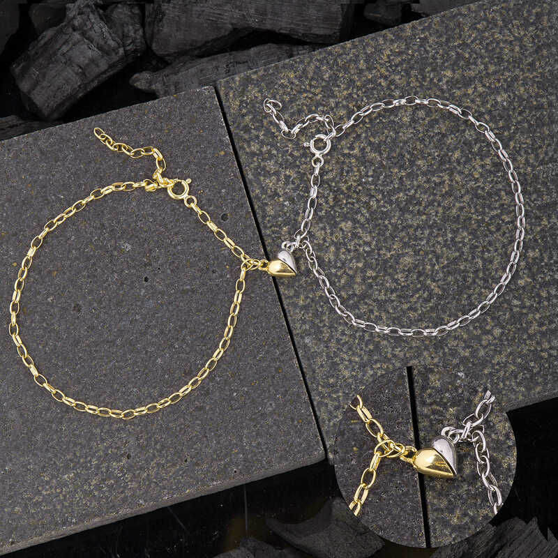 Gümüş Rodyum Gold Çift Kalpli Aşk Bileklik – Aşkın Hatırası | 925 Ayar