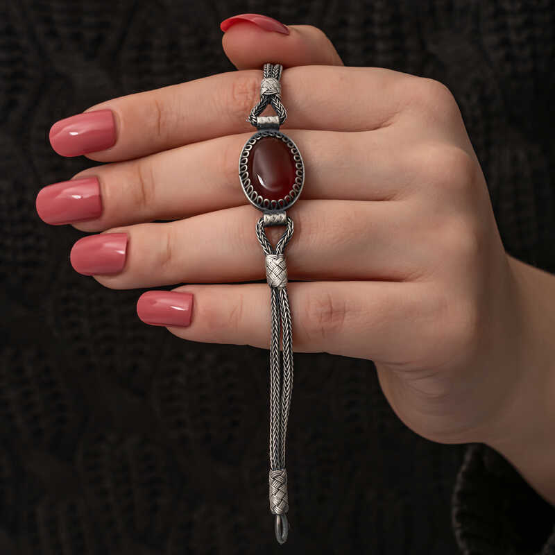 Gümüş Akik Taşlı Kazaziye Bileklik – Trabzon El Sanatı