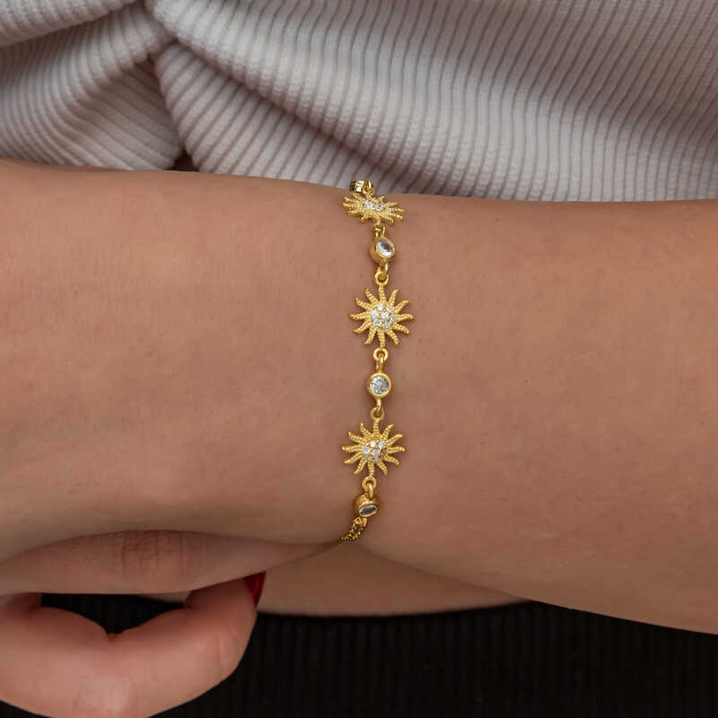 Gümüş Gold Güneş Kadın Bileklik – Umudun Işığı | 925 Ayar