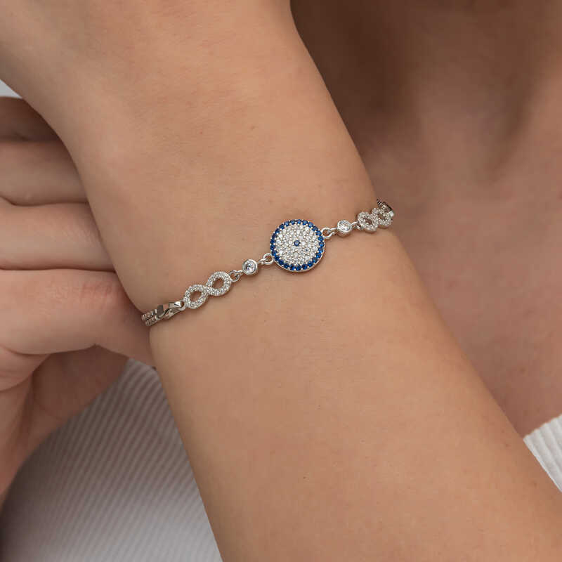 Gümüş Nazarlı Sonsuzluk Kadın Bileklik – Kem Gözden Koruyan | 925 Ayar | 1 cm 20 cm 5,2 gr