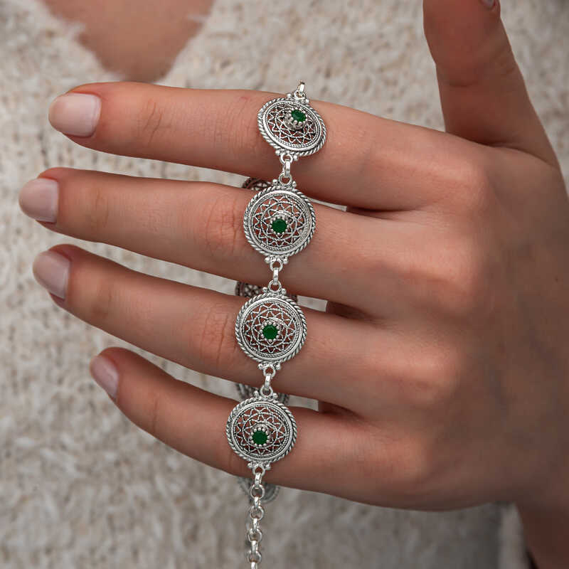 Gümüş Telkari Zümrüt Taşlı Kadın Bileklik – El Sanatı | 925 Ayar