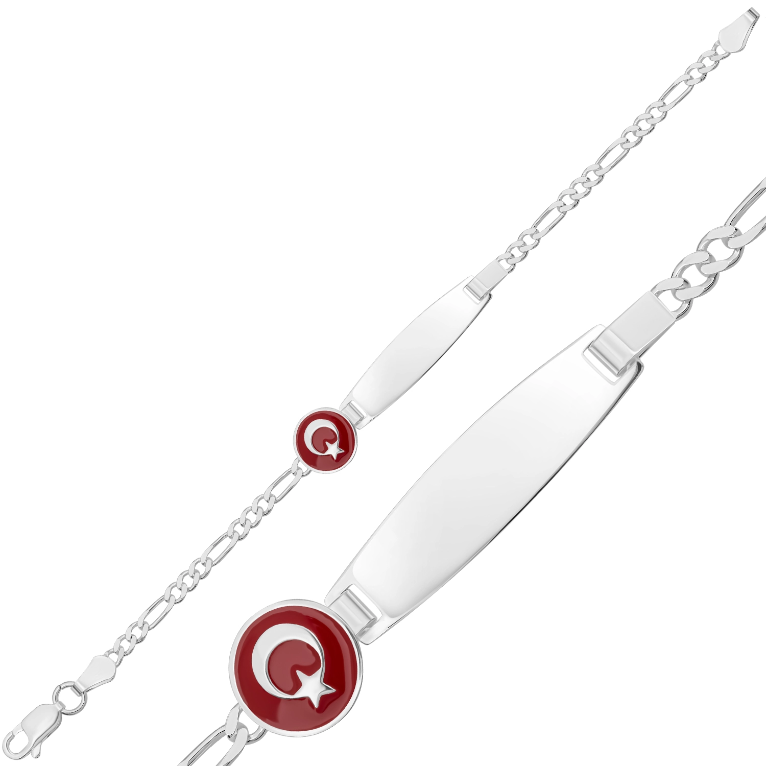 Kişiye Özel Türk Bayrağı Figürlü Gümüş Çocuk Künyesi-Gümüş