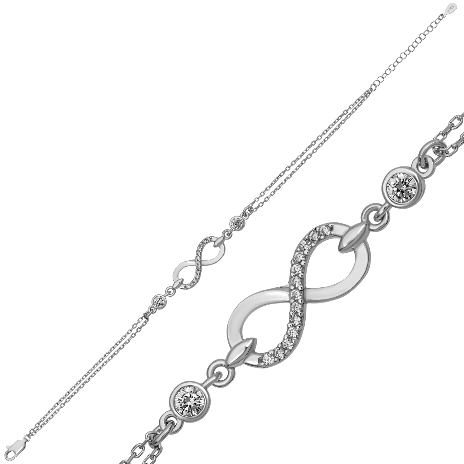 Gümüş Zirkon Taşlı Sonsuzluk Kadın Bileklik – Bitmeyen Sevgi | 925 Ayar | 3 cm 0,8 cm 3,3 gr 21 cm