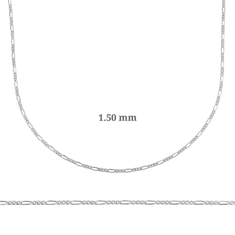 1.50 mm Gümüş Figaro Zincir - 0.40 mikron – Zamansız Temel | 925 Ayar