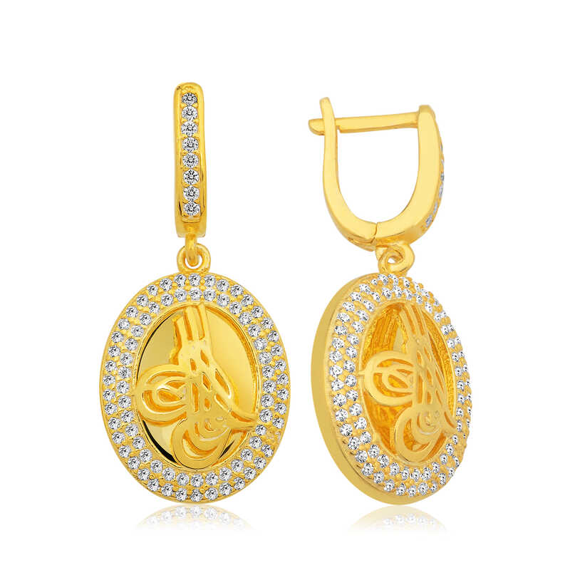 Gümüş Tuğralı Oval Bayan Küpe-Gümüş