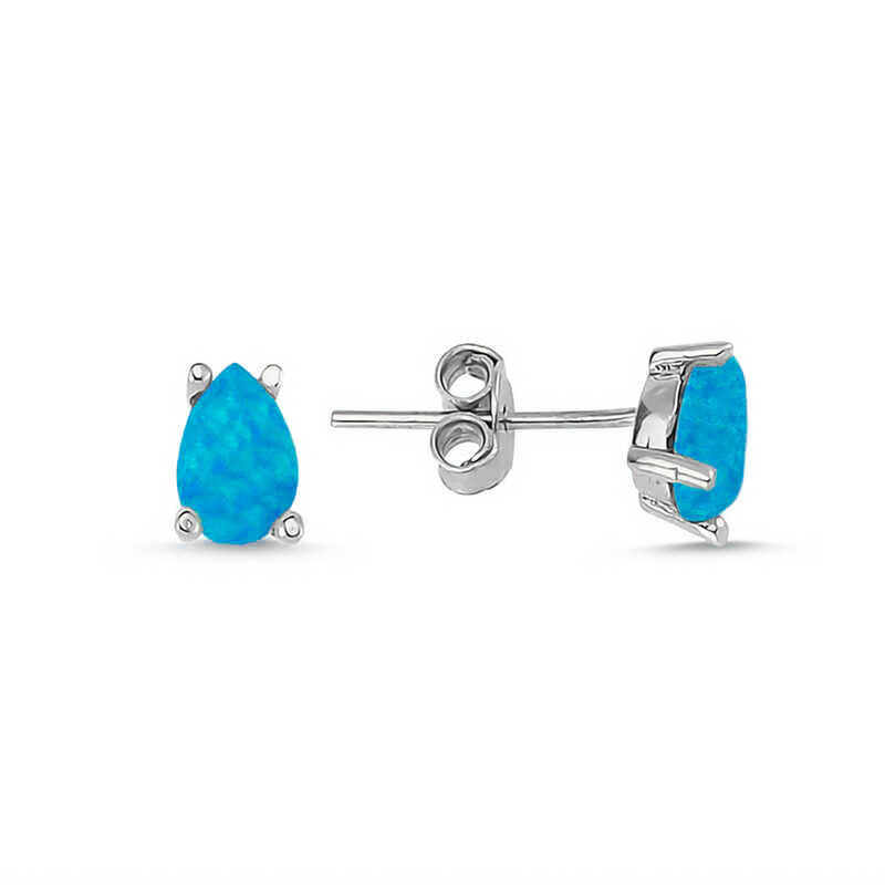 Gümüş Damla Mavi Opal Taş Küpe – Zamansız Klasik | 925 Ayar | 0,6 cm 0,8 cm 1 gr