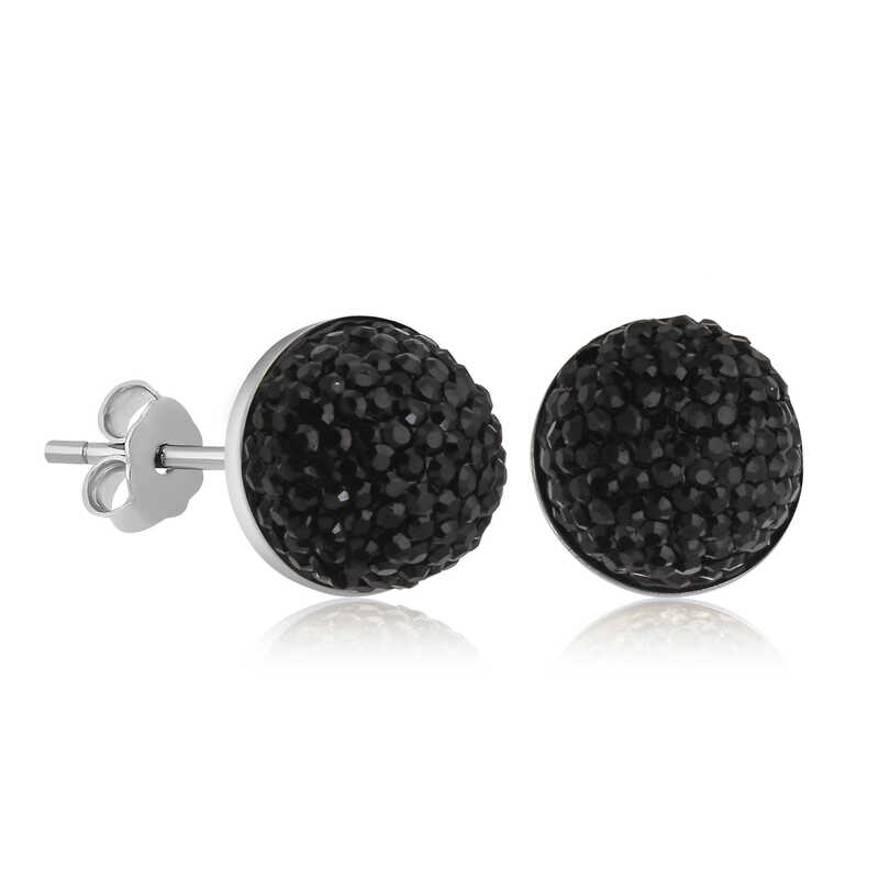Gümüş Siyah Kristal Çivili Kadın Küpe – Günlük Şıklık | 925 Ayar | 1 cm 1,9 cm 2 gr