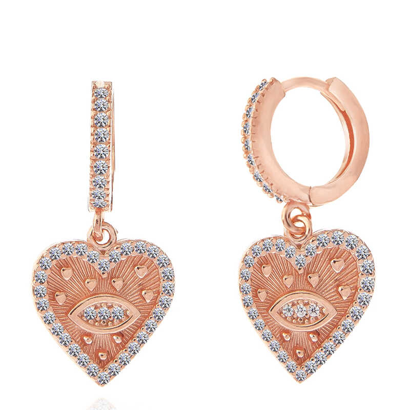 Gümüş Rose Kalp Sallantılı Kadın Küpe – Sevginin Simgesi | 925 Ayar | 1,3 cm 2,8 cm 4,2 gr