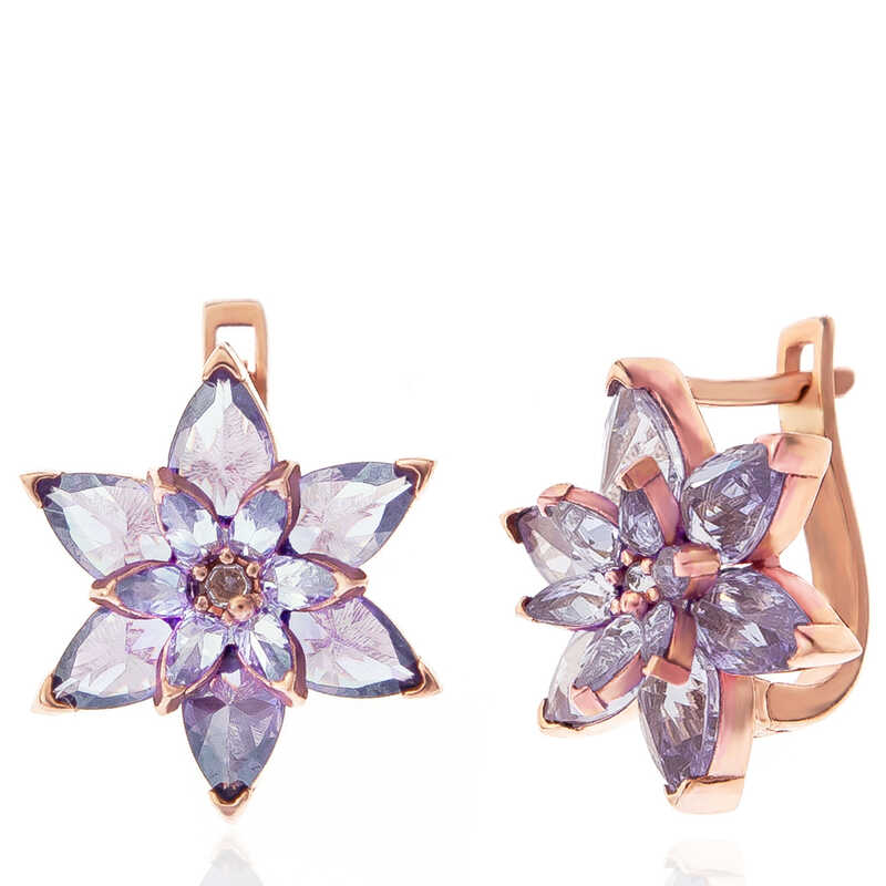 Gümüş Rose Lila Lotus Çiçeği Kadın Küpe – Arınmanın Simgesi | 925 Ayar