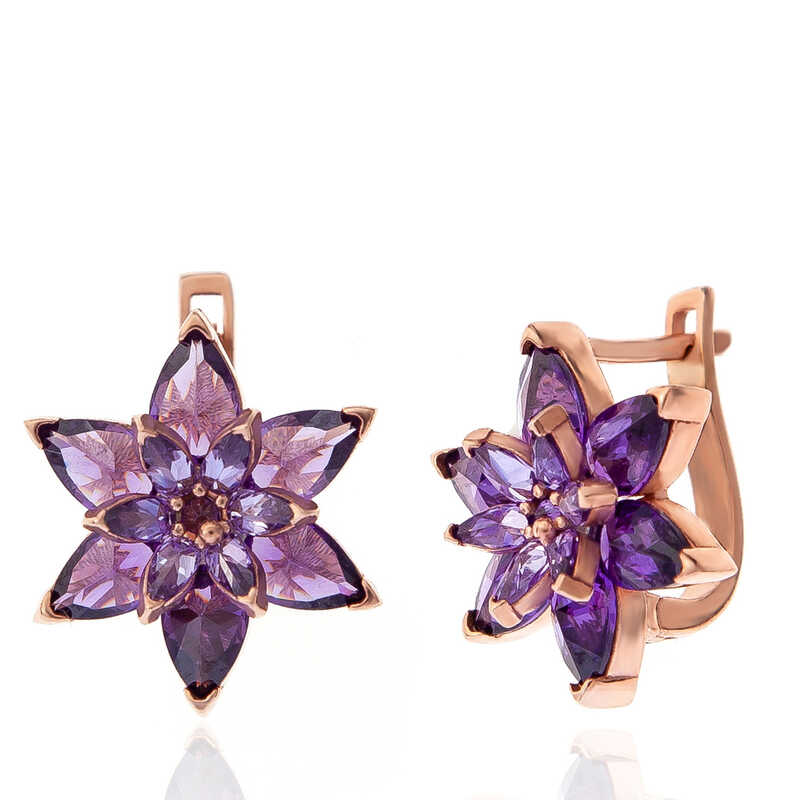 Gümüş Rose Mor Lotus Çiçeği Kadın Küpe – Arınmanın Simgesi | 925 Ayar