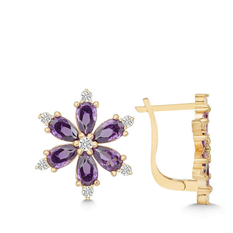 Gümüş Gold Mor Lotus Çiçeği Kadın Küpe – Arınmanın Simgesi | 925 Ayar | 1,6 cm 2 cm 4,6 gr