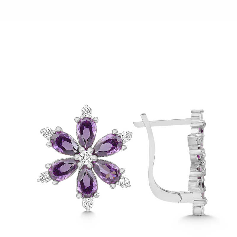 Gümüş Mor Lotus Çiçeği Kadın Küpe – Arınmanın Simgesi | 925 Ayar | 1,6 cm 2 cm 4,5 gr