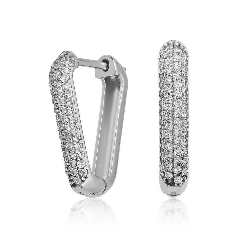 Gümüş Beyaz Taşlı Üçgen Küpe – Zarif Dokunuş | 925 Ayar | 1,4 cm 1,9 cm 3,3 gr