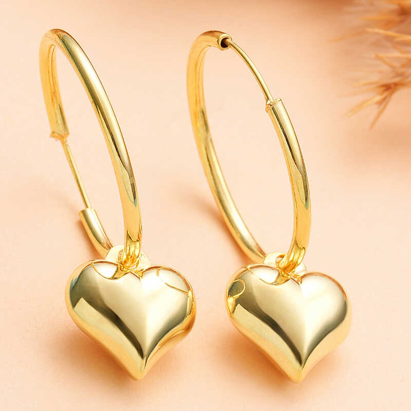 Gümüş Gold Kalp Sallantılı Kadın Küpe-Gümüş