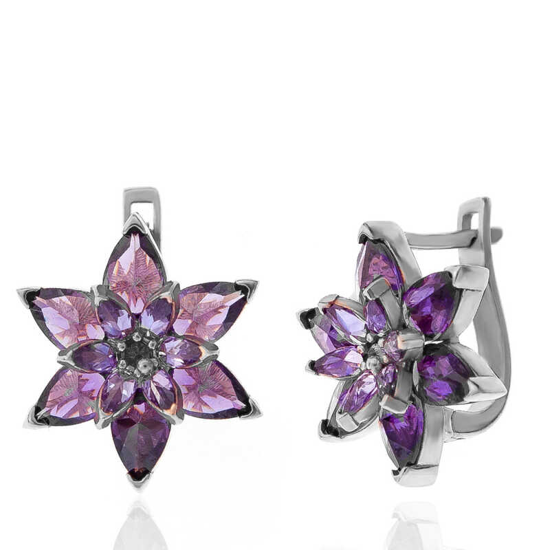 Gümüş Mor Lotus Çiçeği Kadın Küpe – Arınmanın Simgesi | 925 Ayar | 1,6 cm 2 cm 6,8 gr