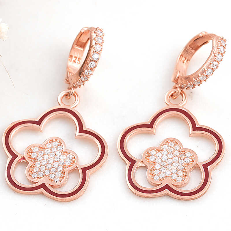 Gümüş Rose Sallantılı Çiçek Desenli Kadın Küpe – Solmayan Bahar | 925 Ayar | Model EA11004553