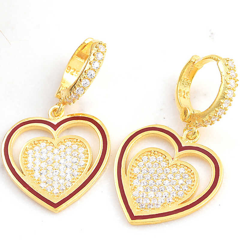 ​Gümüş Gold Sallantılı Kalp Kadın Küpe-Gümüş