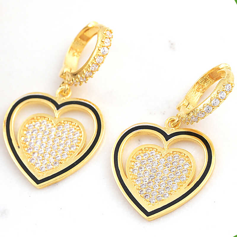 Gümüş Gold Sallantılı Kalp Kadın Küpe – Sevginin Simgesi | 925 Ayar | Model EA11004562