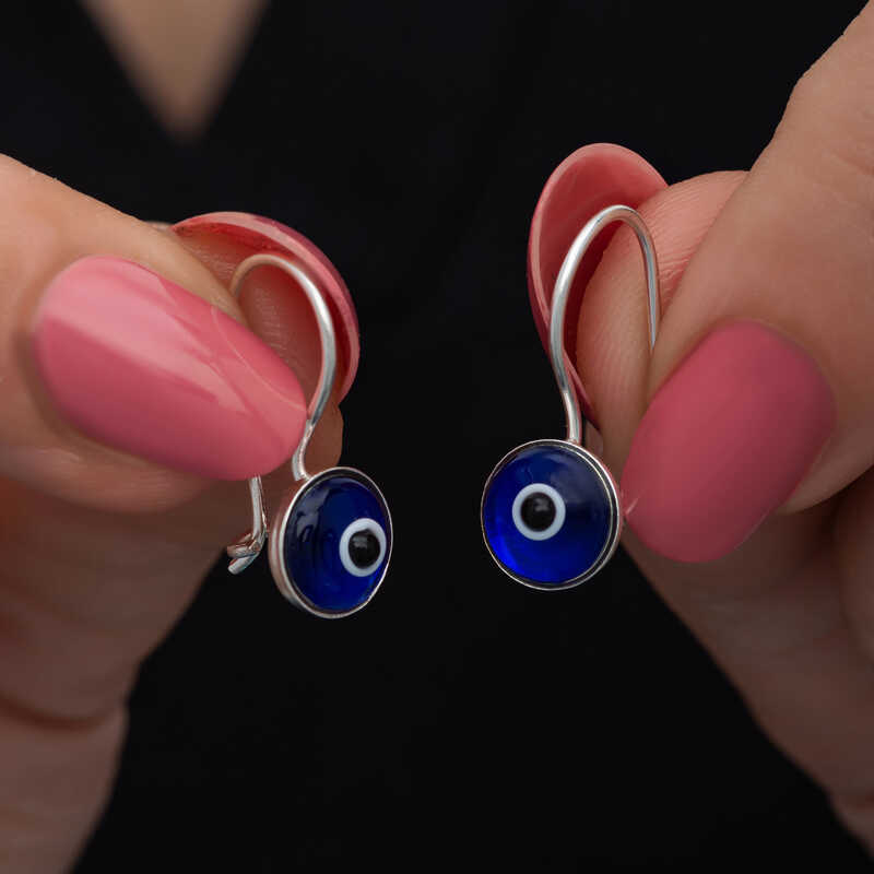 Gümüş Sallantılı Nazar Kadın Küpe – Kem Gözden Koruyan | 925 Ayar | 1 cm 2,2 cm 1,9 gr