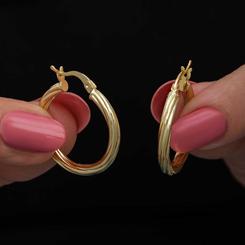 Gümüş Gold 3 mm Burgu Şarnel Küpe-Gümüş