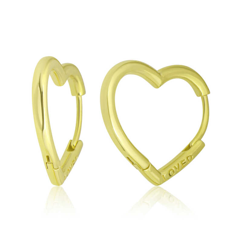Gümüş Gold Loved Yazılı Taşsız Kalp Kadın Küpe-Gümüş